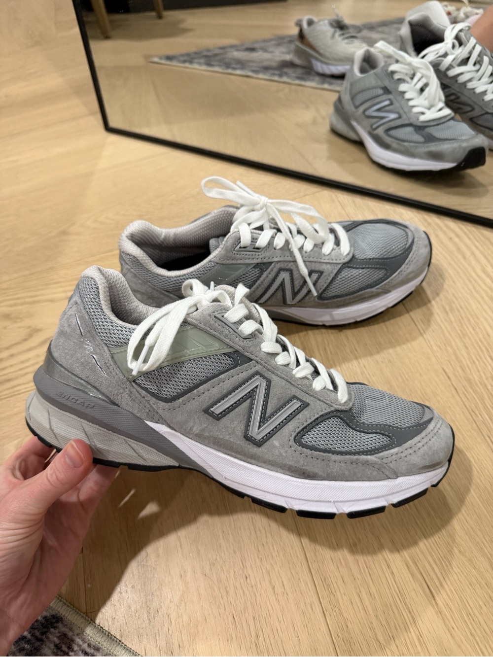 New Balance Light Grey Suede & Mesh Sneakers